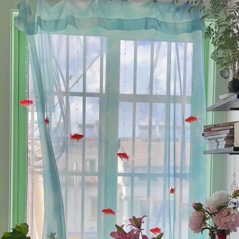 Lighting Decoration Ideas - 연하늘색 솔리드 시어 보일 윈도우 커튼