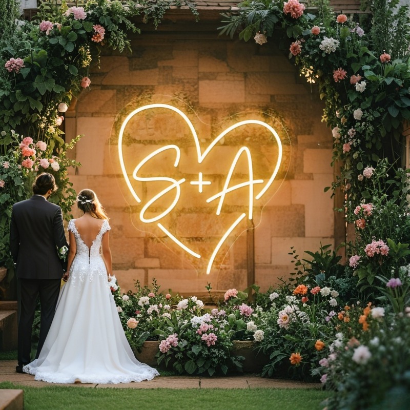 Lighting Decoration Ideas - 맞춤 이니셜 하트 LED 네온사인, 웨딩