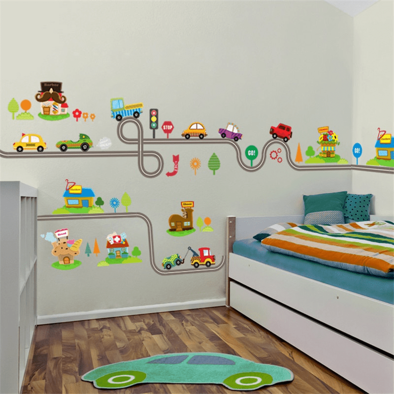 Lighting Mcqueen Bedroom Decor - 2개/세트 만화 자동차 고속도로 트랙 벽