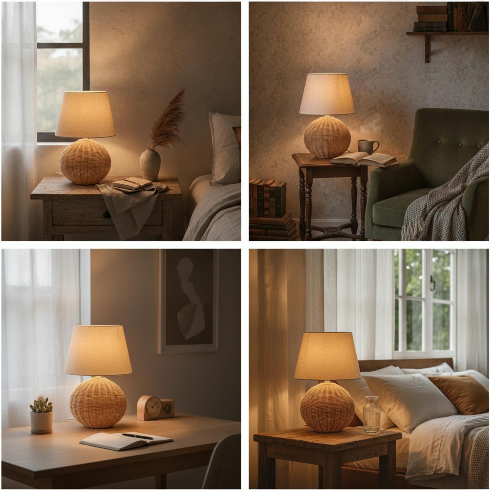 침실 및 거실용 침대 옆 램프, 라탄 베이스 패브릭 갓 - Decor Lighting Lamps 리뷰 및 가격