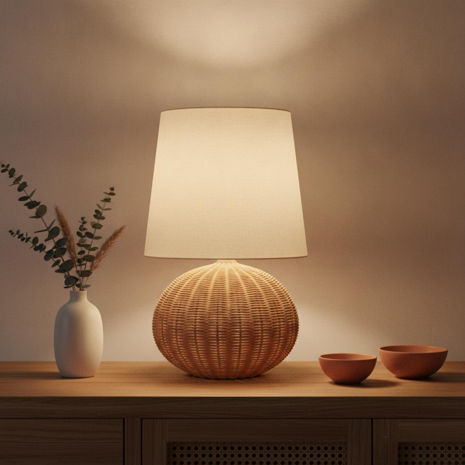 침실 및 거실용 침대 옆 램프, 라탄 베이스 패브릭 갓 - Decor Lighting Lamps 리뷰 및 가격