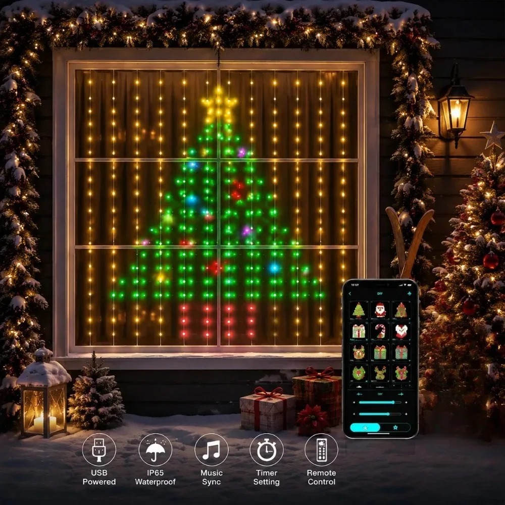 LED 크리스마스 커튼 조명, 색상 변경 가능, 블루투 - Lighting Christmas Decor 리뷰 및 가격