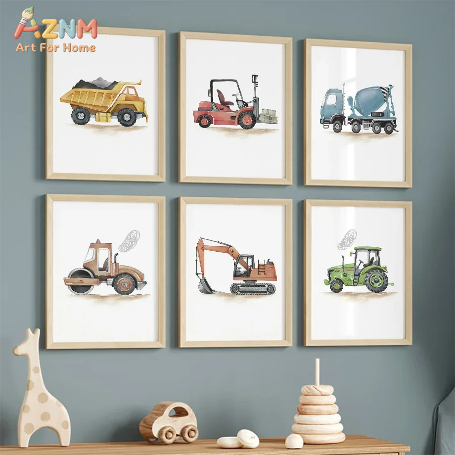 6개 북유럽풍 모던 만화 자동차 엔지니어링 차량 굴착기 - Lighting Mcqueen Bedroom Decor 리뷰 및 가격