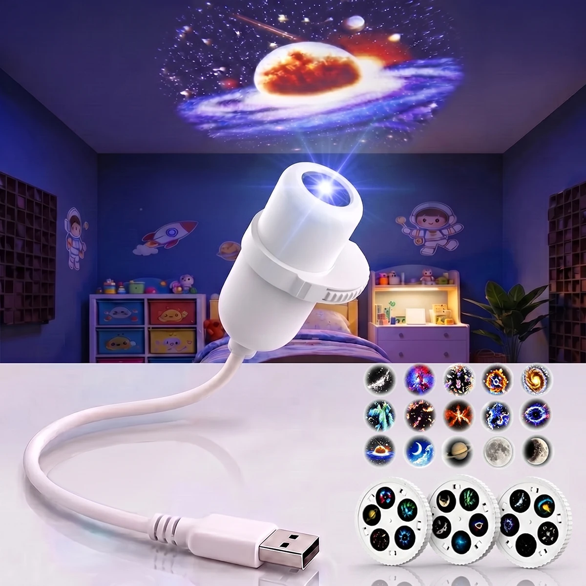 15가지 패턴의 별빛 투사기, USB 연결, 360도  - Lighting Mcqueen Bedroom Decor 리뷰 및 가격