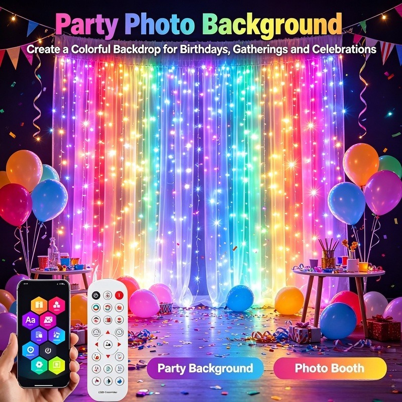 USB 전원 앱 제어 LED 커튼 조명, 크리스마스 창 - Lighting Christmas Decor 리뷰 및 가격