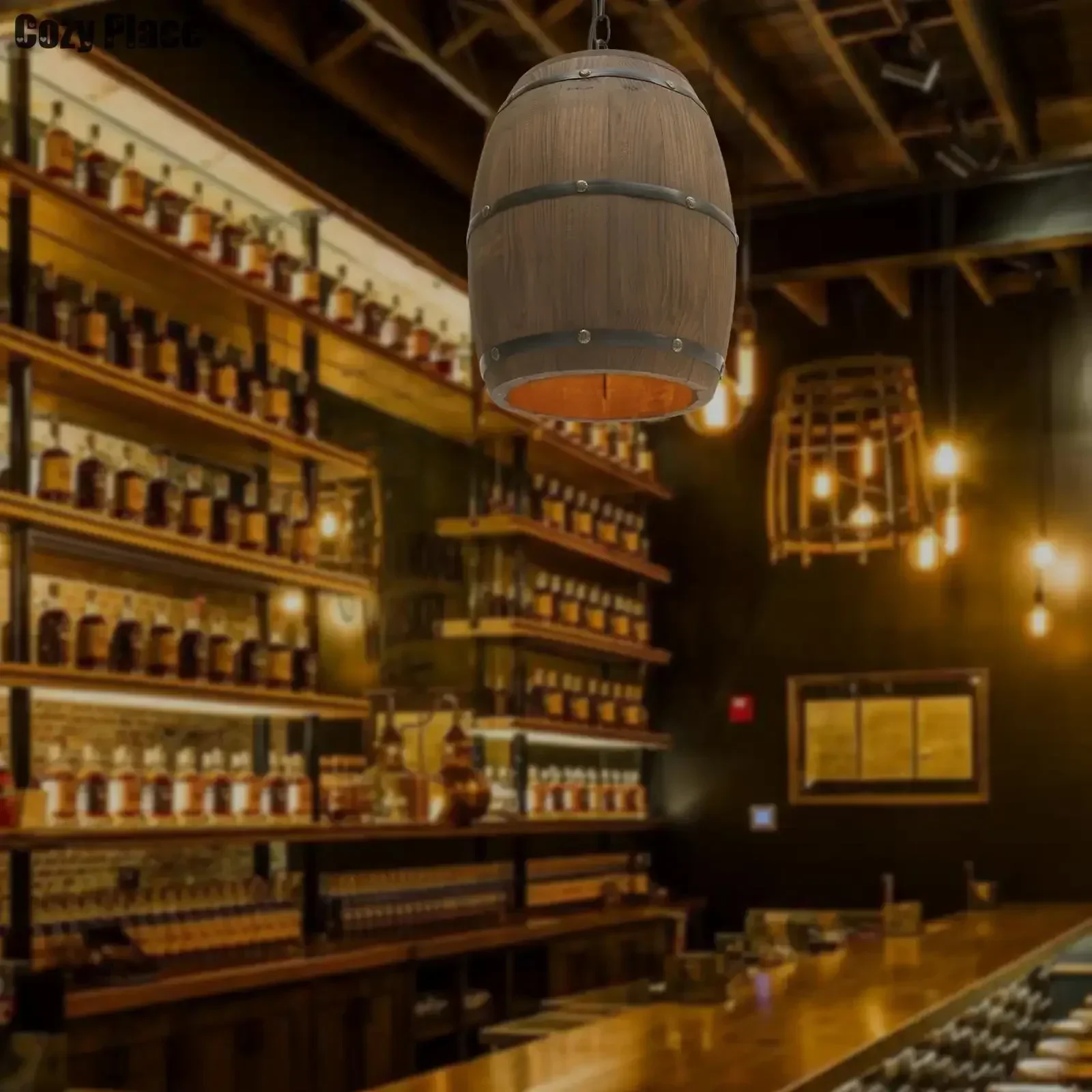소박한 빈티지 샹들리에 나무 펜던트 조명 와인 배럴 행 - Decor Lighting Lamps 리뷰 및 가격